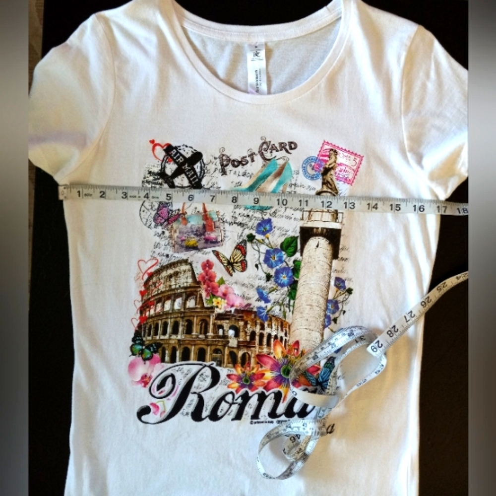 B&C COLLECTION Tee White Rome Italia Italy Graphic Short Sleeve Size Medium - Picture 12 of 14